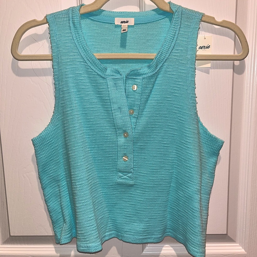 Aerie Sunspun Waffle Cropped Tank Top